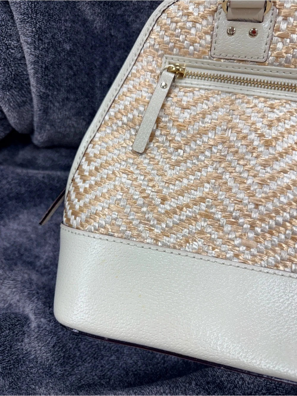 kate spade Cream Woven Dome Tote with White Trim